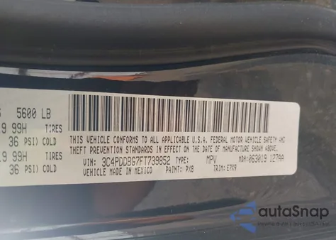 2015 Dodge Journey Sxt from USA, damaged, VIN 3C4PDDBG7FT739852